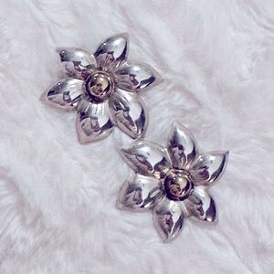 Vintage two-tone sterling silver large flower earrings